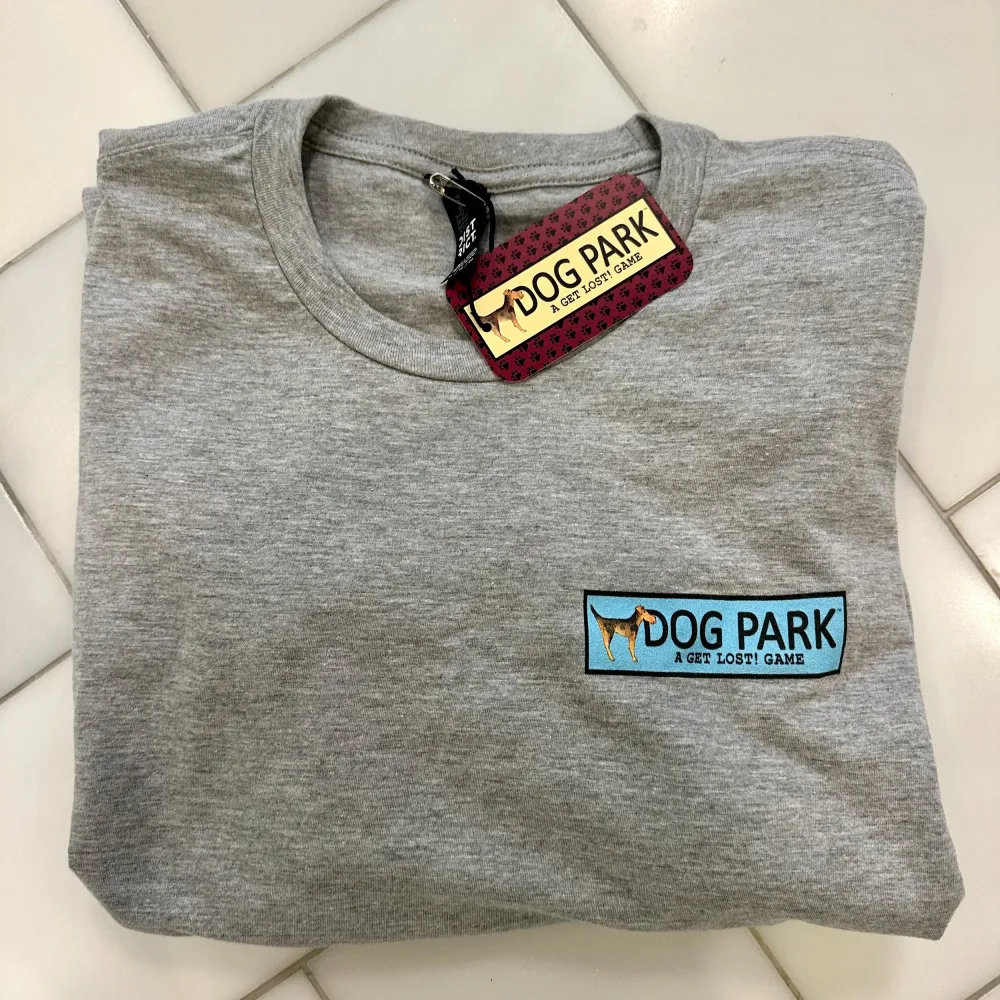 Folded Dog Park tee with hang tag